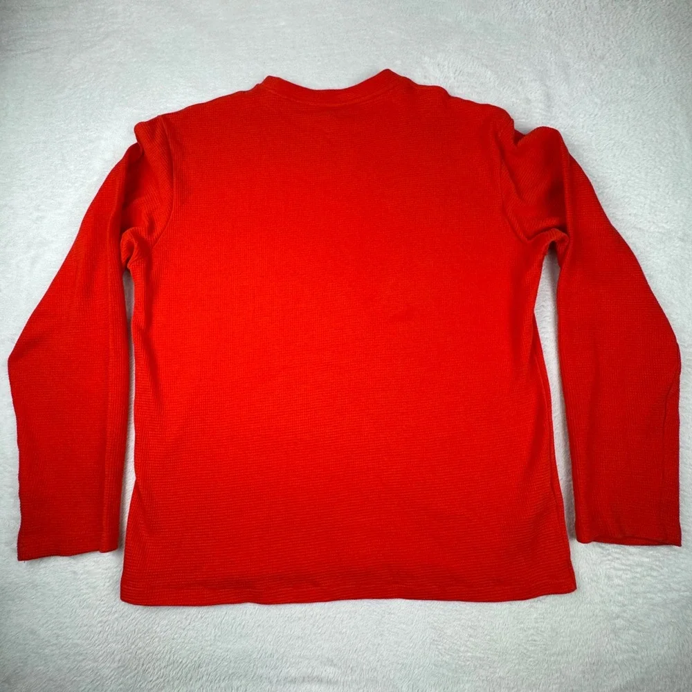 Lacoste Sleepwear Top Mens Large Red Waffle Knit Thermal Long Sleeve